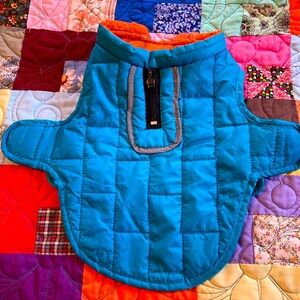 Dog Coat, Blue & Orange, dimensions in pictures, Size Small